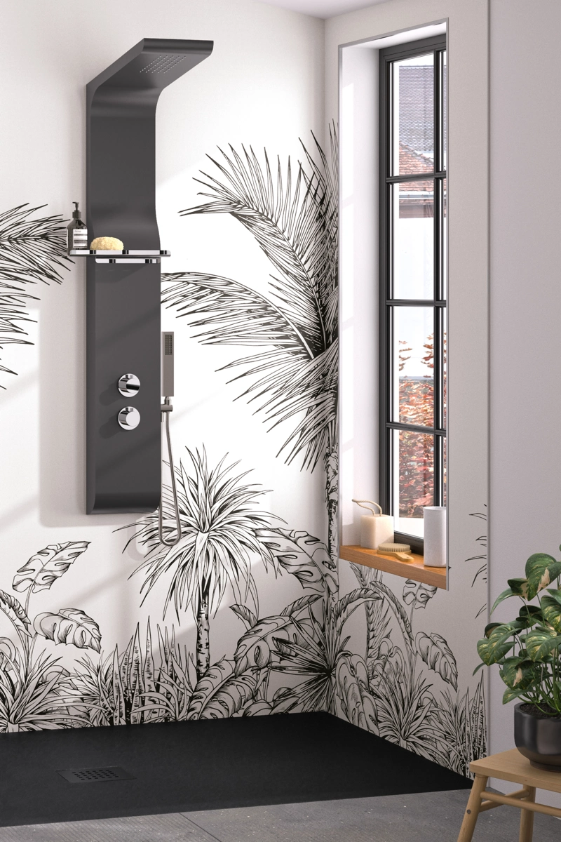 knw_kinewall_design_dekore_terrazzo_grau_und_palmen_mit_weißen_montageprofilen.jpg